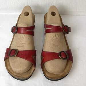 Taos Sandals Sz 9 Captive Red Leather Adjustable Slip On Size 10-10.5